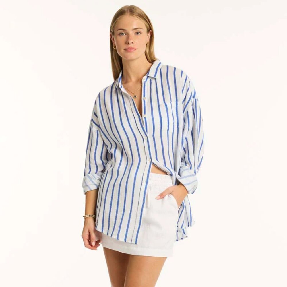 Peach Oversized Long Sleeve Button Down Top